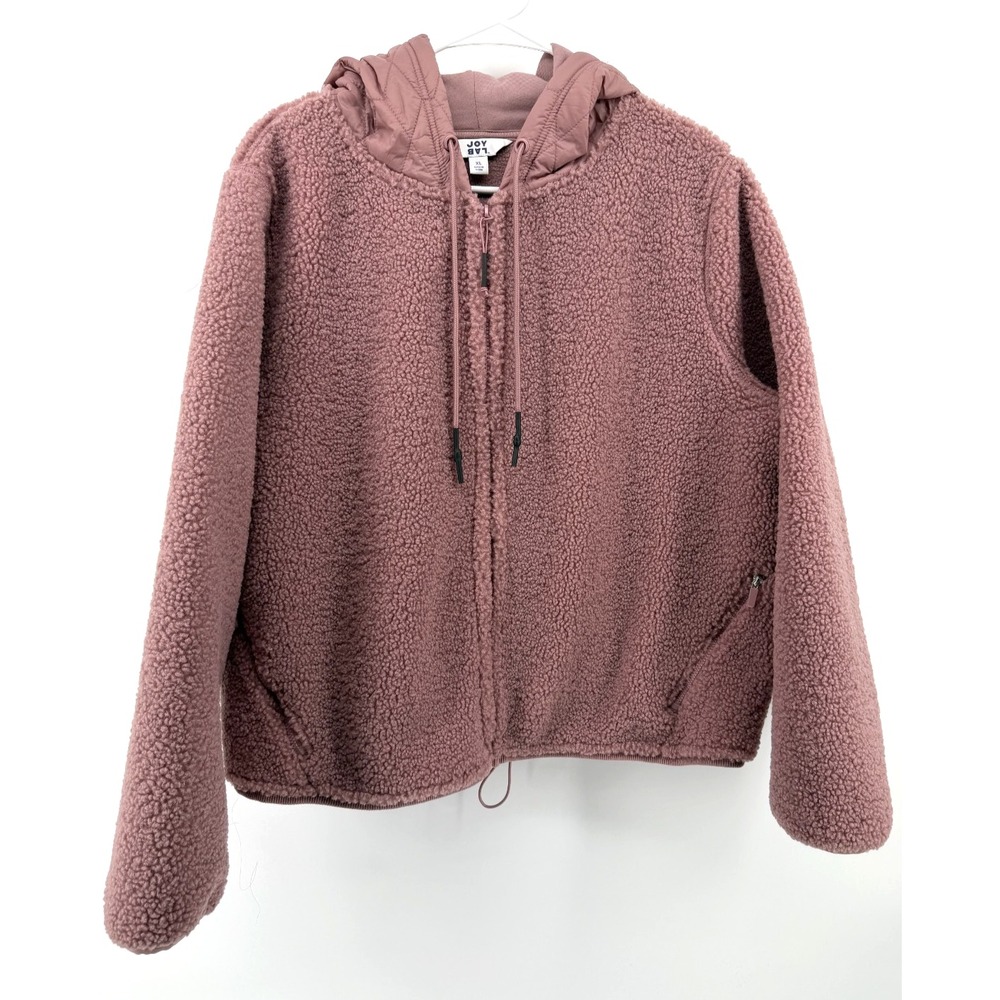 Joy Lab Sherpa Fleece Full Zip Hoodie Pink Mauve Jacket Cozy Warm Soft Women XL